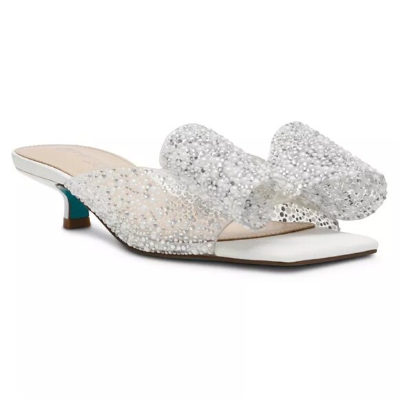 NEW BETSEY JOHNSON Babe Kitten Heels With Faux Pearl Bow in Pearl 825 3m7 - Picture 1 of 8